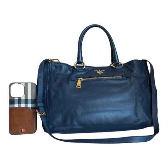 Authentic PRADA Baltico (Blue) Calf Leather Two Way Large Tote Bag - Picture 5 of 13